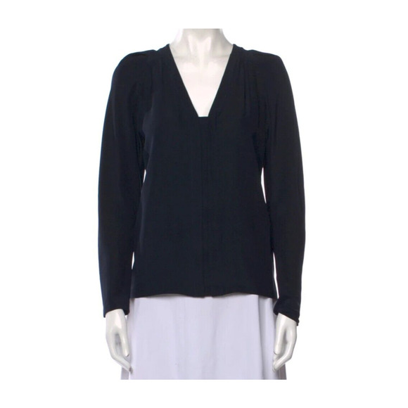 Stella McCartney Black V Neck Gathered Front Back Long Sleeve Silk Blouse 42 - Picture 2 of 16